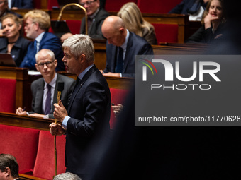 Laurent Wauquiez, President of the Droite Republicaine group, is at the National Assembly in Paris, France, on November 12, 2024. (