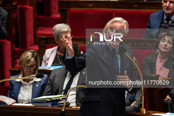 Prime Minister Michel Barnier attends the National Assembly during the parliamentary question session to the government in Paris, France, on...