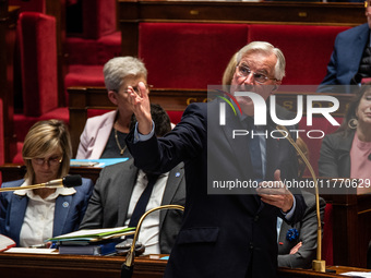 Prime Minister Michel Barnier attends the National Assembly during the parliamentary question session to the government in Paris, France, on...