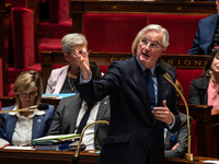 Prime Minister Michel Barnier attends the National Assembly during the parliamentary question session to the government in Paris, France, on...