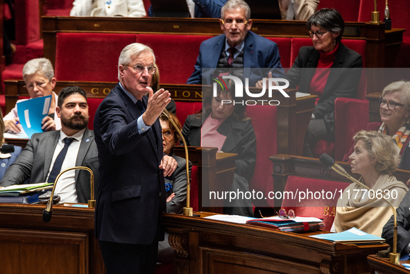 Prime Minister Michel Barnier attends the National Assembly during the parliamentary question session to the government in Paris, France, on...