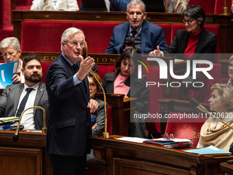 Prime Minister Michel Barnier attends the National Assembly during the parliamentary question session to the government in Paris, France, on...