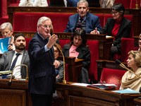 Prime Minister Michel Barnier attends the National Assembly during the parliamentary question session to the government in Paris, France, on...