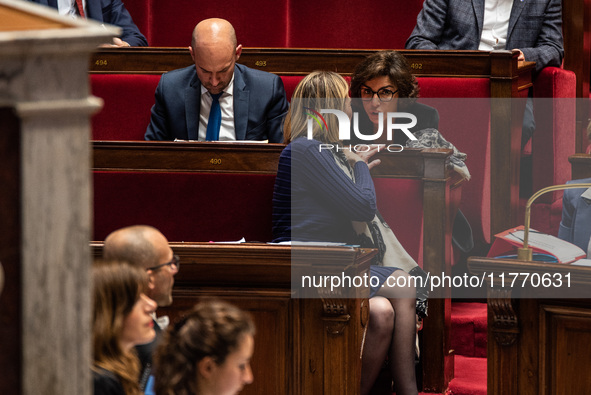 Rachida Dati, Minister of Culture, is among the benches of the General Assembly in the French Parliament in Paris, France, on November 12, 2...