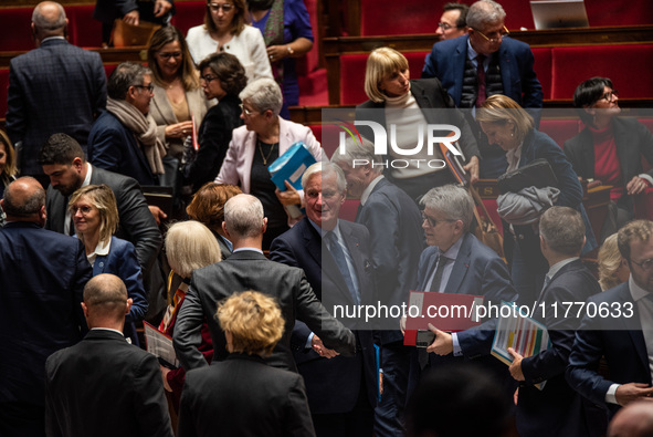 Prime Minister Michel Barnier attends the National Assembly during the parliamentary question session to the government in Paris, France, on...