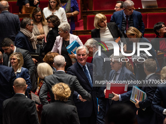 Prime Minister Michel Barnier attends the National Assembly during the parliamentary question session to the government in Paris, France, on...