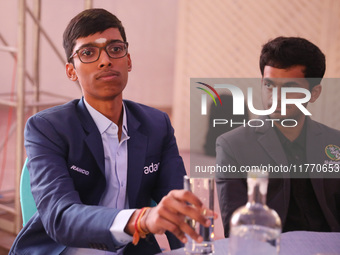 India's Rameshbabu Praggnanandhaa waits to attend the draw for male participants of the 6th Tata Steel Chess India Rapid & Blitz in Kolkata,...