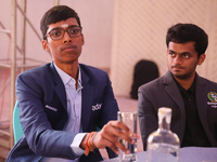 India's Rameshbabu Praggnanandhaa waits to attend the draw for male participants of the 6th Tata Steel Chess India Rapid & Blitz in Kolkata,...