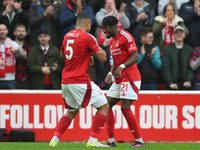 Murillo of Nottingham Forest celebrates with Anthony Elanga of Nottingham Forest after scoring a goal during the Premier League match betwee...