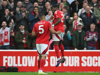 Murillo of Nottingham Forest celebrates with Anthony Elanga of Nottingham Forest after scoring a goal during the Premier League match betwee...