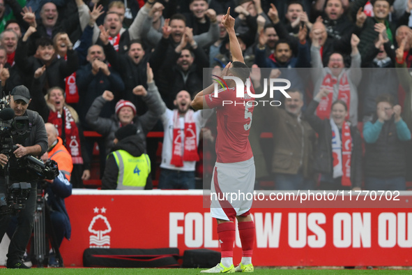 Murillo of Nottingham Forest celebrates after scoring a goal to make it 1-0 during the Premier League match between Nottingham Forest and Ne...