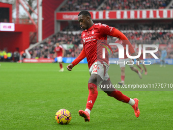 Callum Hudson-Odoi of Nottingham Forest is in action during the Premier League match between Nottingham Forest and Newcastle United at the C...