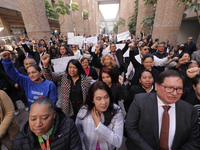 Judicial Branch workers participate in a ceremony to bid farewell to judges and magistrates who resign from voting to keep their posts at th...