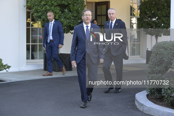 Israel President Isaac Herzog holds a press conference after his meeting with US President Joe Biden in Washington DC, USA, on November 12,...