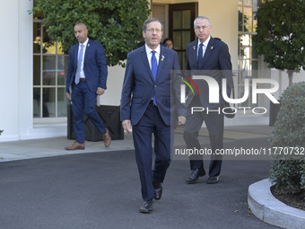 Israel President Isaac Herzog holds a press conference after his meeting with US President Joe Biden in Washington DC, USA, on November 12,...