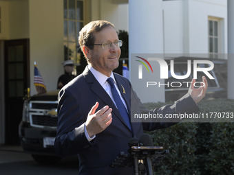 Israel President Isaac Herzog holds a press conference after his meeting with US President Joe Biden in Washington DC, USA, on November 12,...