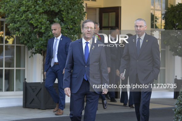 Israel President Isaac Herzog holds a press conference after his meeting with US President Joe Biden in Washington DC, USA, on November 12,...