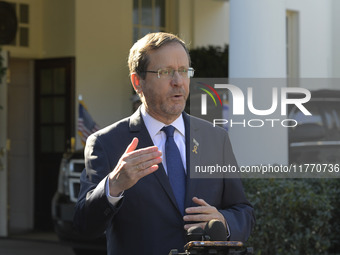 Israel President Isaac Herzog holds a press conference after his meeting with US President Joe Biden in Washington DC, USA, on November 12,...