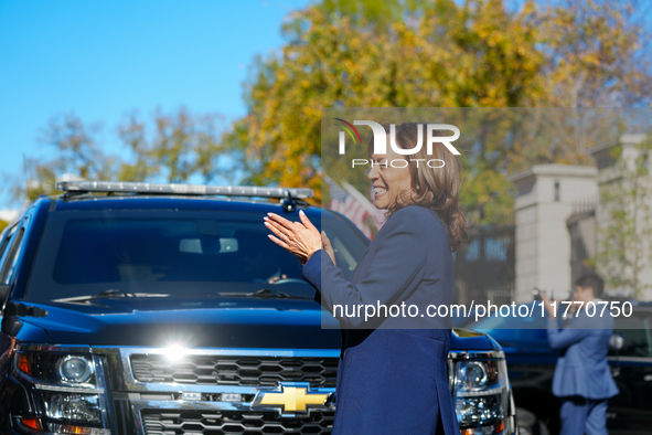 Vice President Harris returns to the White House for the first time since the election, where she is greeted by hundreds of White House staf...