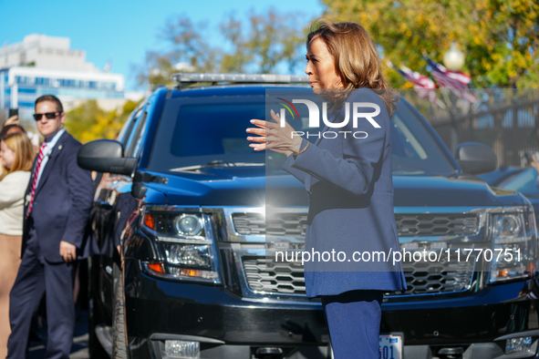 Vice President Harris returns to the White House for the first time since the election, where she is greeted by hundreds of White House staf...