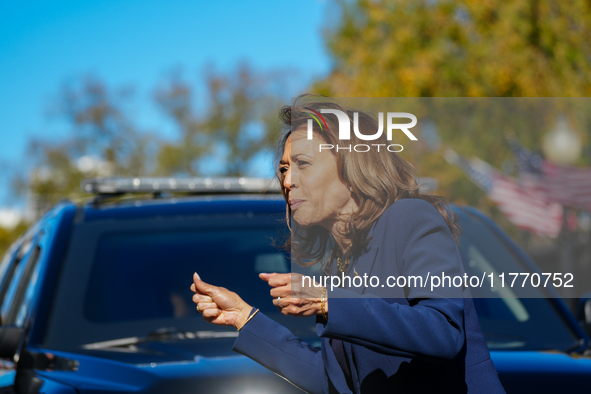 Vice President Harris returns to the White House for the first time since the election, where she is greeted by hundreds of White House staf...