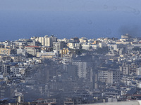 Smoke rises from the site of an Israeli airstrike that targets a neighborhood in Beirut's southern suburbs on November 12, 2024. (