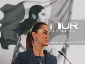 Claudia Sheinbaum Pardo, Mexico's president, speaks during a briefing about the national security plan at the National Palace in Mexico City...