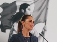 Claudia Sheinbaum Pardo, Mexico's president, speaks during a briefing about the national security plan at the National Palace in Mexico City...