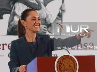 Claudia Sheinbaum Pardo, Mexico's president, speaks during a briefing about the national security plan at the National Palace in Mexico City...