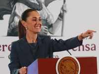 Claudia Sheinbaum Pardo, Mexico's president, speaks during a briefing about the national security plan at the National Palace in Mexico City...