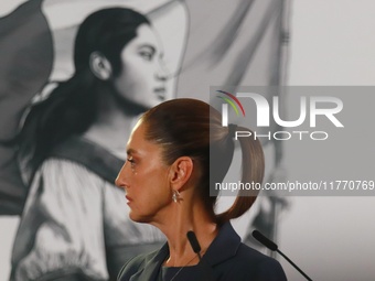 Claudia Sheinbaum Pardo, Mexico's president, speaks during a briefing about the national security plan at the National Palace in Mexico City...