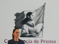 Claudia Sheinbaum Pardo, Mexico's president, speaks during a briefing about the national security plan at the National Palace in Mexico City...