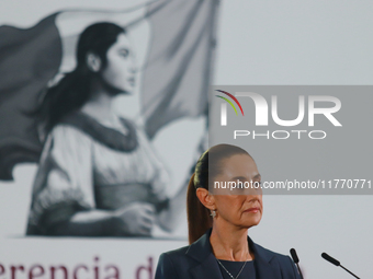 Claudia Sheinbaum Pardo, Mexico's president, speaks during a briefing about the national security plan at the National Palace in Mexico City...