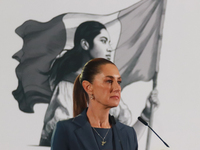 Claudia Sheinbaum Pardo, Mexico's president, speaks during a briefing about the national security plan at the National Palace in Mexico City...