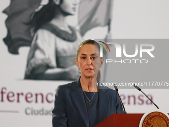 Claudia Sheinbaum Pardo, Mexico's president, speaks during a briefing about the national security plan at the National Palace in Mexico City...