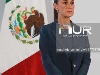 Claudia Sheinbaum Pardo, Mexico's president, speaks during a briefing about the national security plan at the National Palace in Mexico City...