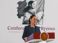 Claudia Sheinbaum Pardo, Mexico's president, speaks during a briefing about the national security plan at the National Palace in Mexico City...