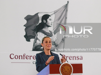 Claudia Sheinbaum Pardo, Mexico's president, speaks during a briefing about the national security plan at the National Palace in Mexico City...