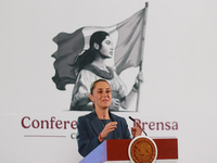 Claudia Sheinbaum Pardo, Mexico's president, speaks during a briefing about the national security plan at the National Palace in Mexico City...