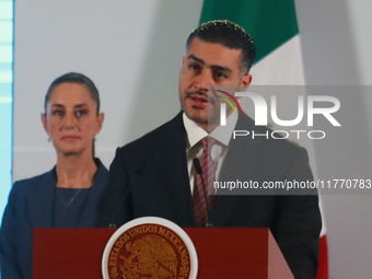 Omar Garcia Harfuch, secretary of Security and Citizen Protection, reports on the progress of the National Security Strategy during a briefi...