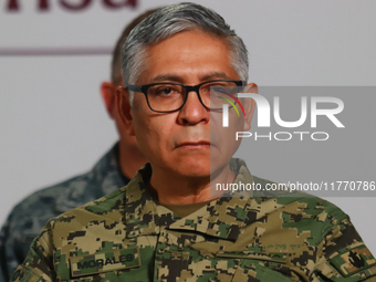 Raymundo Pedro Morales Angeles, Secretary of the Mexican Navy, speaks during a briefing at the National Palace in Mexico City, Mexico, on No...