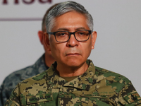 Raymundo Pedro Morales Angeles, Secretary of the Mexican Navy, speaks during a briefing at the National Palace in Mexico City, Mexico, on No...