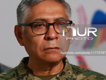 Raymundo Pedro Morales Angeles, Secretary of the Mexican Navy, speaks during a briefing at the National Palace in Mexico City, Mexico, on No...