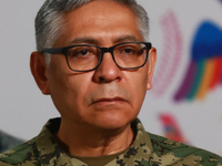 Raymundo Pedro Morales Angeles, Secretary of the Mexican Navy, speaks during a briefing at the National Palace in Mexico City, Mexico, on No...