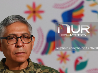 Raymundo Pedro Morales Angeles, Secretary of the Mexican Navy, speaks during a briefing at the National Palace in Mexico City, Mexico, on No...