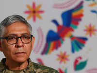 Raymundo Pedro Morales Angeles, Secretary of the Mexican Navy, speaks during a briefing at the National Palace in Mexico City, Mexico, on No...