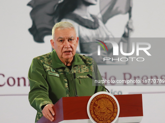 Ricardo Trevilla Trejo, Secretary of National Defense, speaks during a briefing at the National Palace in Mexico City, Mexico, on November 1...