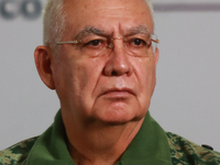 Ricardo Trevilla Trejo, Secretary of National Defense, speaks during a briefing at the National Palace in Mexico City, Mexico, on November 1...