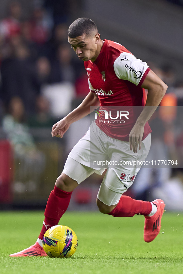 Amine El Ouazzani of SC Braga is in action during the Liga Portugal Betclic match between SC Braga and Sporting CP at Estadio Municipal de B...