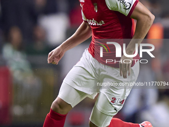 Amine El Ouazzani of SC Braga is in action during the Liga Portugal Betclic match between SC Braga and Sporting CP at Estadio Municipal de B...